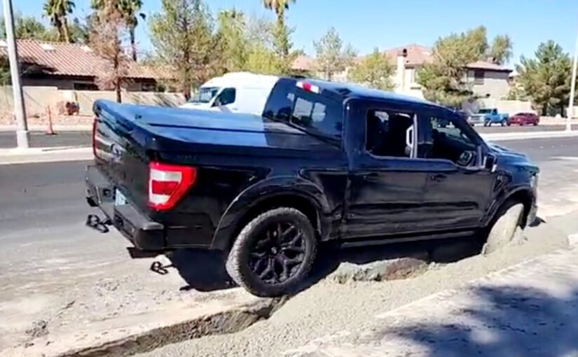 Shelby F-150 Driver Won’t Stop Till It’s Broke After Getting Stuck In Concrete